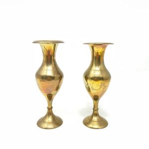 Vintage Brass Miniature Hand Carved Vases Set of 2